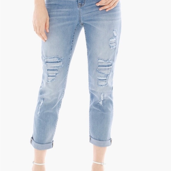 Chico’s So Slimming Girlfriend Destructed Crop Jeans Size 0/4 Reg Light Wash - Picture 6 of 7